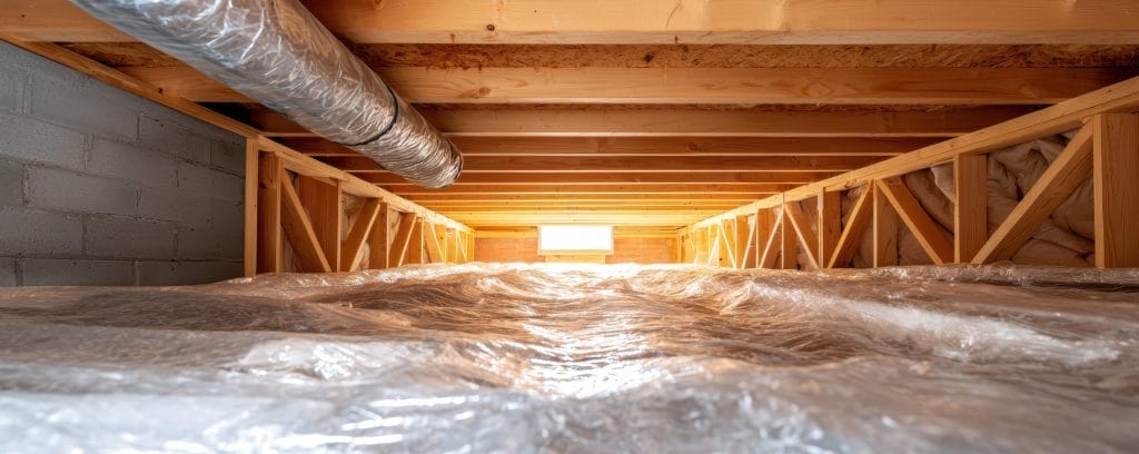 Crawlspace Encapsulation with Vapor Barrier in Residential Home
